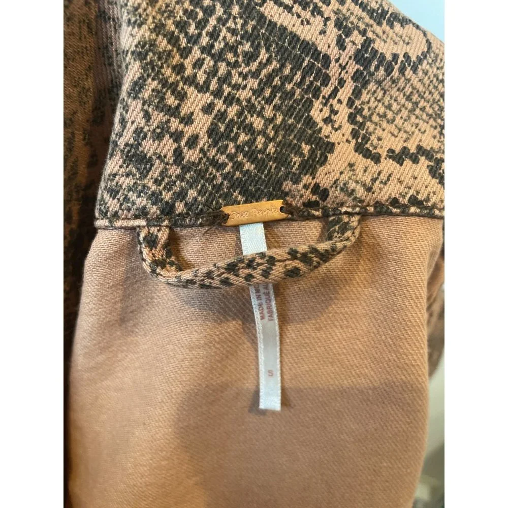 Free People Brown Snake-Print Jean Jacket - Picture 5 of 7